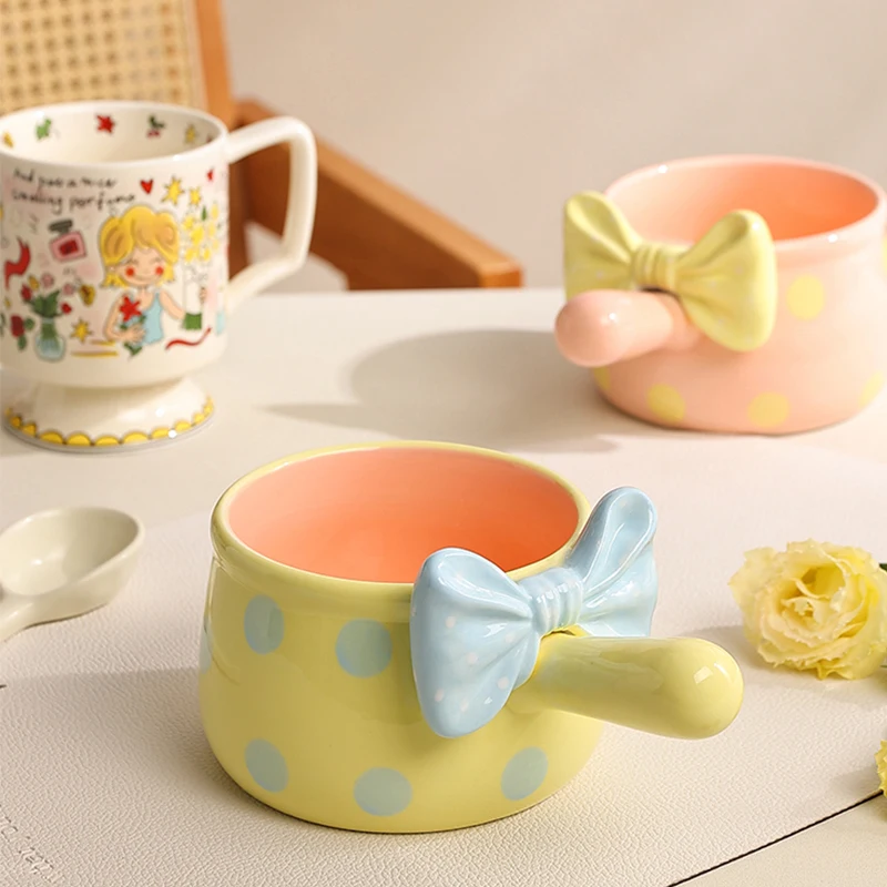 

Cute Irregular Ceramic Bowl Sweet and Exquisite Breakfast Milk Oat Bowl Home Afternoon Tea Fruits Dessert Yogurt Bowls