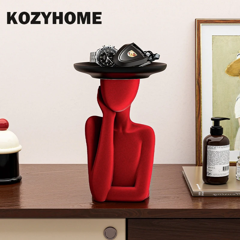 

KOZYHOME Modern Lady Figurines Statue Decorations Sideboard Storage Tray for Keys Watch Jewelry Multi functional Resin Ornaments