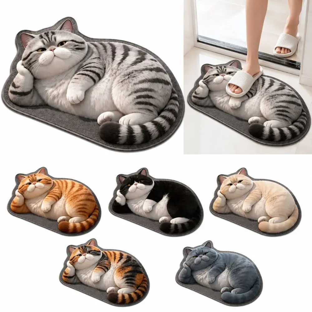 Cute Diatomaceous Earth 3D Cat Floor Mat 40×60CM Non-slip Bathroom Carpet Water-absorbing Realistic Bedroom Door Rug Home Decor