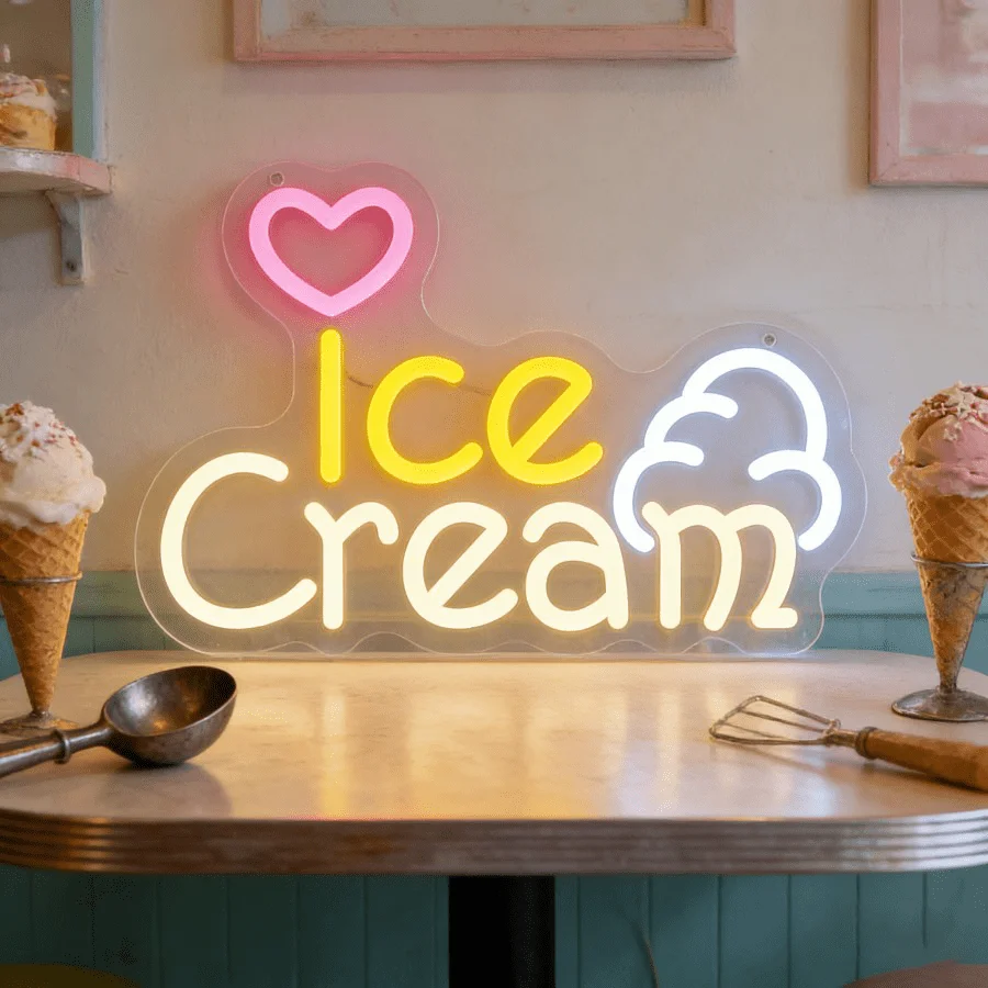 アイスクリームハートネオンライトサイン-店舗装飾用-usb調光式ledネオンライト-デザートショップ-カフェ-ベーカリー-子供部屋-壁飾り用
