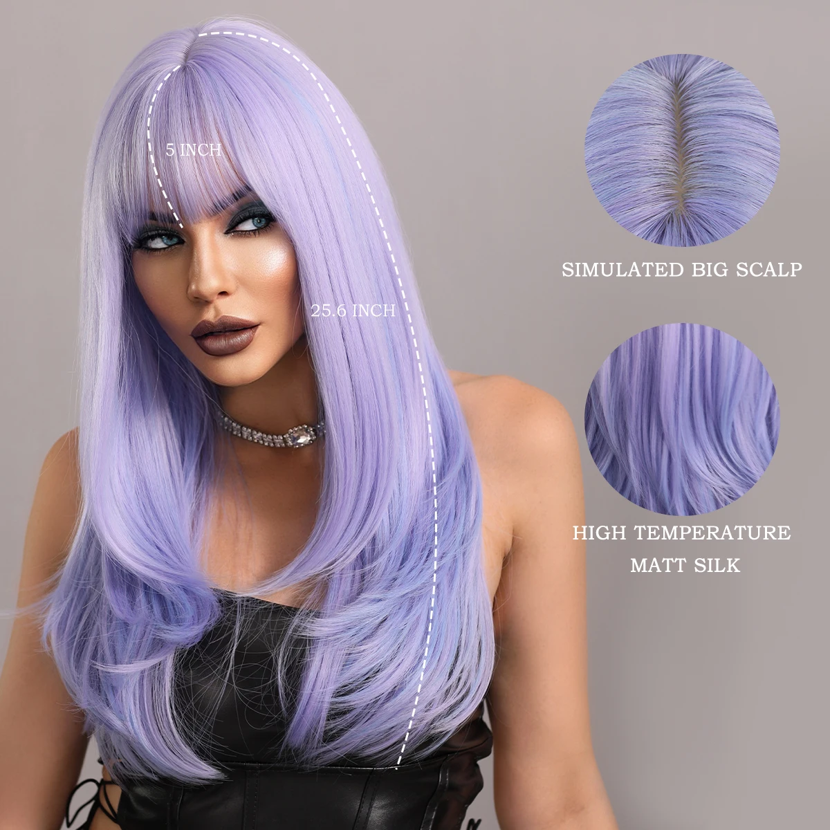 7JHH WIGS Long Wavy Purple Synthetic Wig for Women Daily Cosplay Party Natural Resistant Hair Wigs with Bangs Ombre Wigs