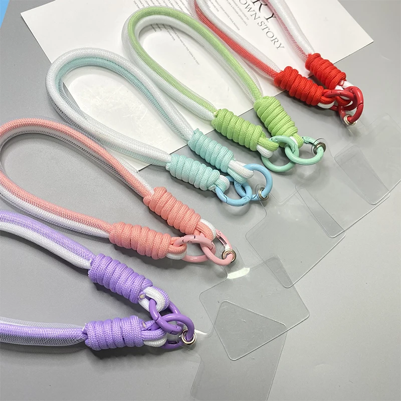 Universal Braided Mobile Phone Lanyard Strap Hanging Chain Ring Cord With Patch Wrist Strap Cell Phone Detachable Rope Keychain