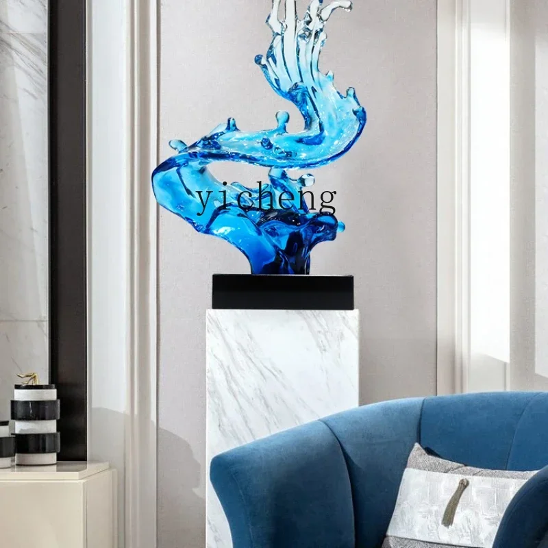 Escultura de ondas de agua, mueble de TV junto al piso, adorno artístico de alta gama
