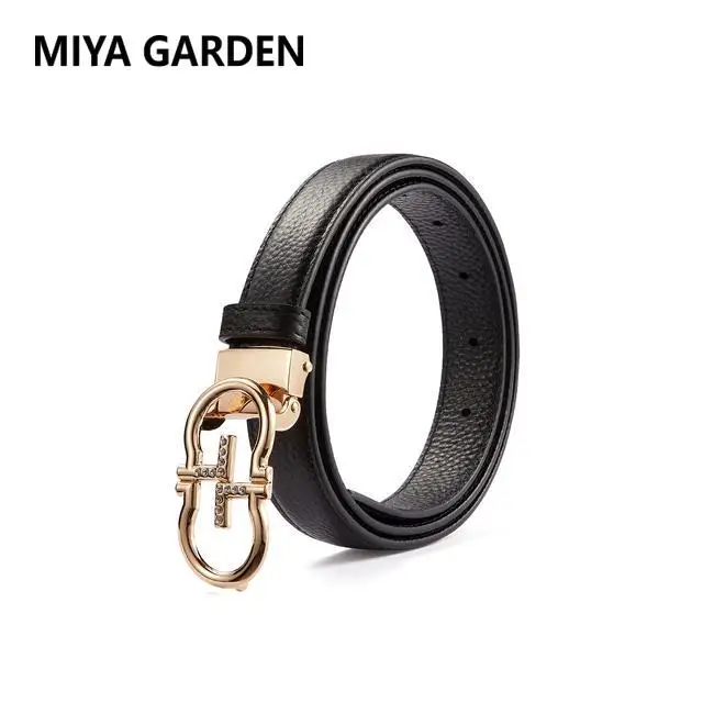 MIYA GARDEN Women's Belt Diamond Elegant Circle Plate Buckle Belt Luxury Designer Urban G Letter Pin Buckle Women's Belt