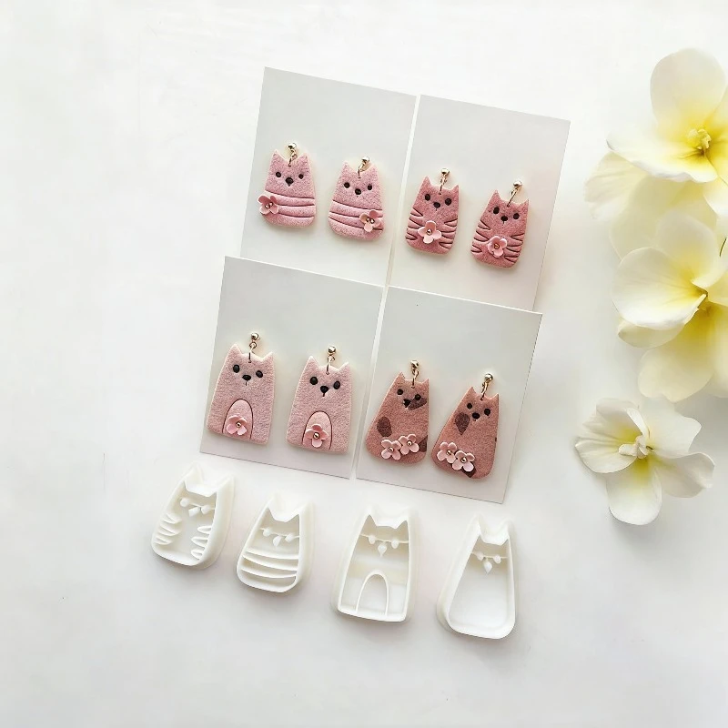 4Pcs Bohemian Cat Polymer Clay Cutters Set | High Precision Plastic Molds for Earrings & Pendants Jewelry Making DIY Clay Tools