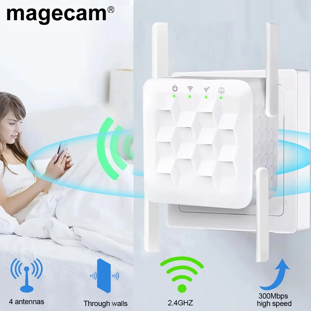 

Magecam 300Mbps Wireless WIFI Repeater 2.4G Router Wifi Range Extender Wi-Fi Signal Amplifier 802.11N Network Card Adapter