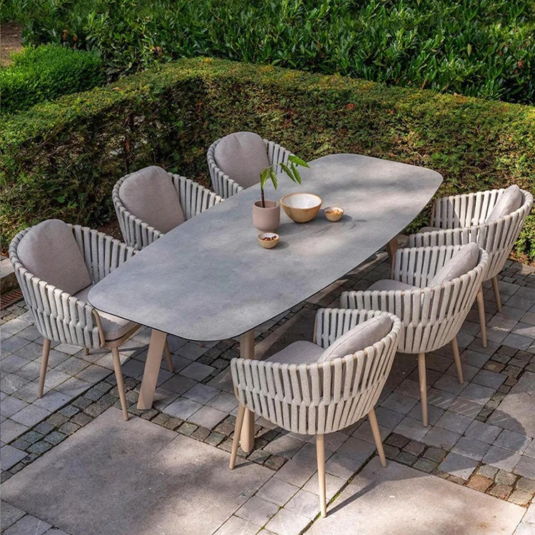Nordic Custom Balcony Table And Chair Set Outdoor Furniture Set Waterproof Woven Rope Sunscreen Garden Chairs For Courtyard