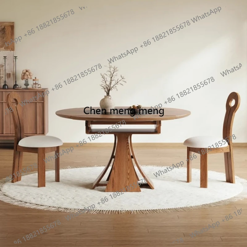 

Medieval Solid Wood Slim Dining Table Chair Combination Household Small Retractable Square Table Variable Round Furniture