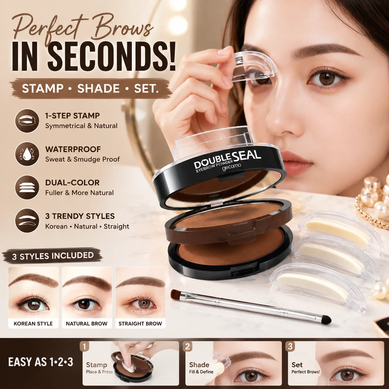 Dual Color Double Layer Eyebrow Powder With Brush Waterproof Non Smudge Easy Application Natural Finish Eyebrow Filling Cosmetic