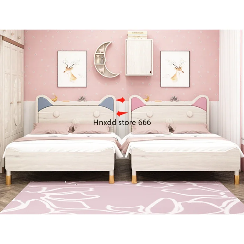 Creative children's solid wood bed cream white twin bed siblings