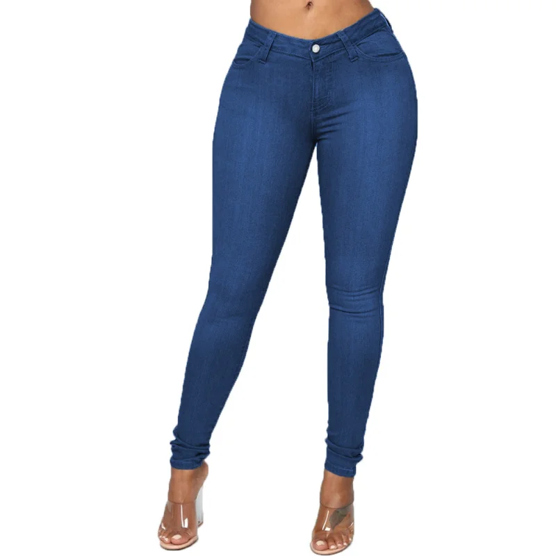 Popular Fashion America High-quality Multi-color High Waisted Elastic Small Leg Pants Sexy Hip Hugging Women's Jeans Versatile