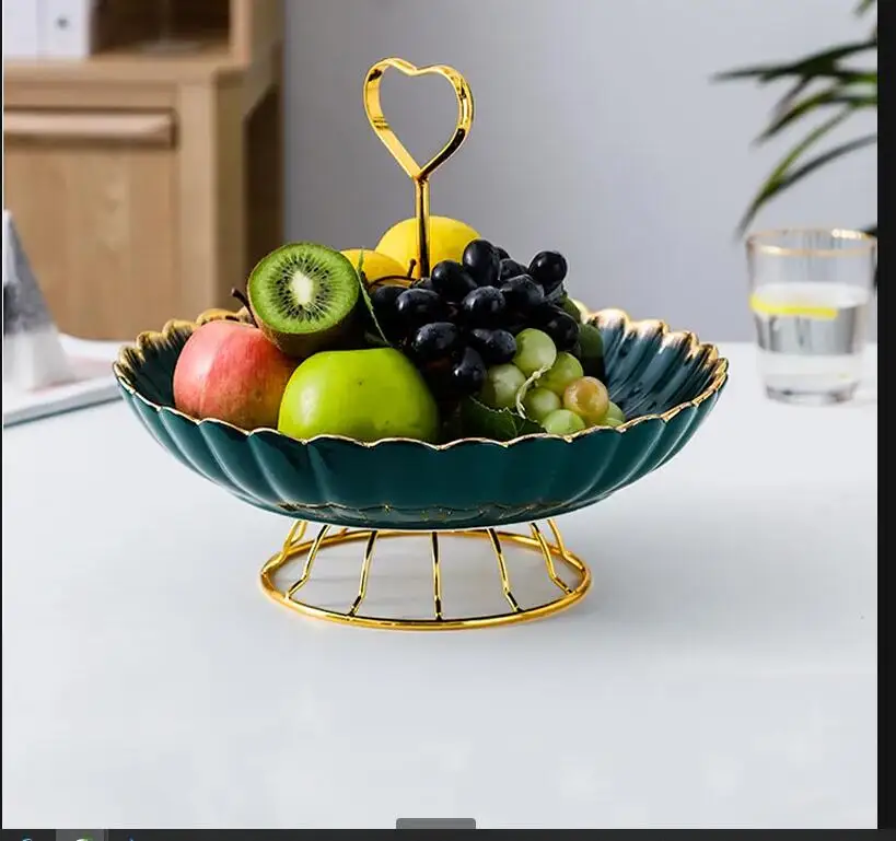 Wrought Iron Ceramic Fruit Plate Candy Snack Tray Salad Bowl Dessert Cake Stand Dim Sum Dish Decorative Plates