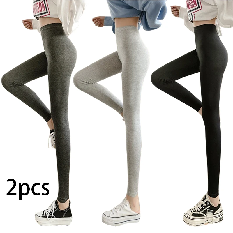 2pcs Leggings For Women Thin Modal Pant Spring Autumn Slim Elastic High-Waisted Plus Size Sports Fitness Leggings