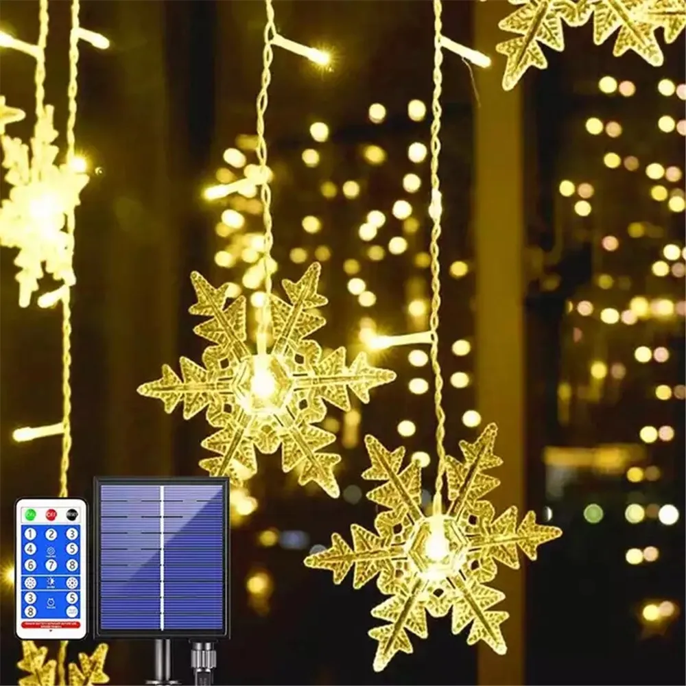 

Solar Snowflake Window Curtain Christmas Lights Icicle Fairy String Lights Outdoor Garland Home Party Garden Decoration