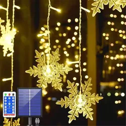 Solar Snowflake Window Curtain Christmas Lights Icicle Fairy String Lights Outdoor Garland Home Party Garden Decoration