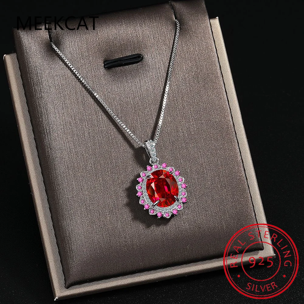 Oval Red Ruby Natural Garnet 925 Sterling Silver Pendant for Women Fashion Gemstone Necklace Jewelry Colar de Prata