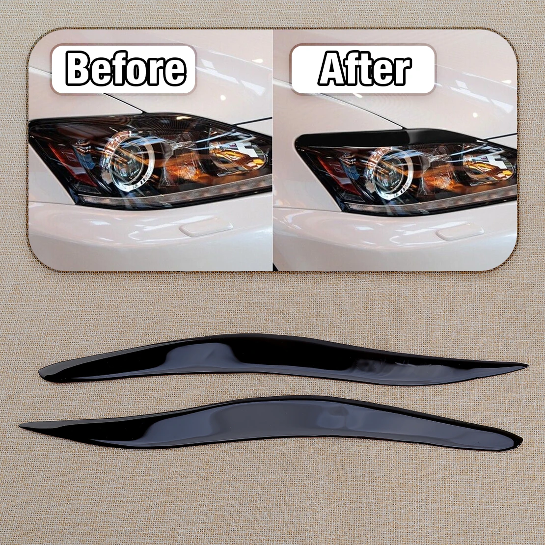 1 Pair Front Headlight Eyelid Eyebrow Cover Trim Decal Glossy Piano Black ABS Fit for Lexus IS250 IS300 2006-2010 2011 2012 New