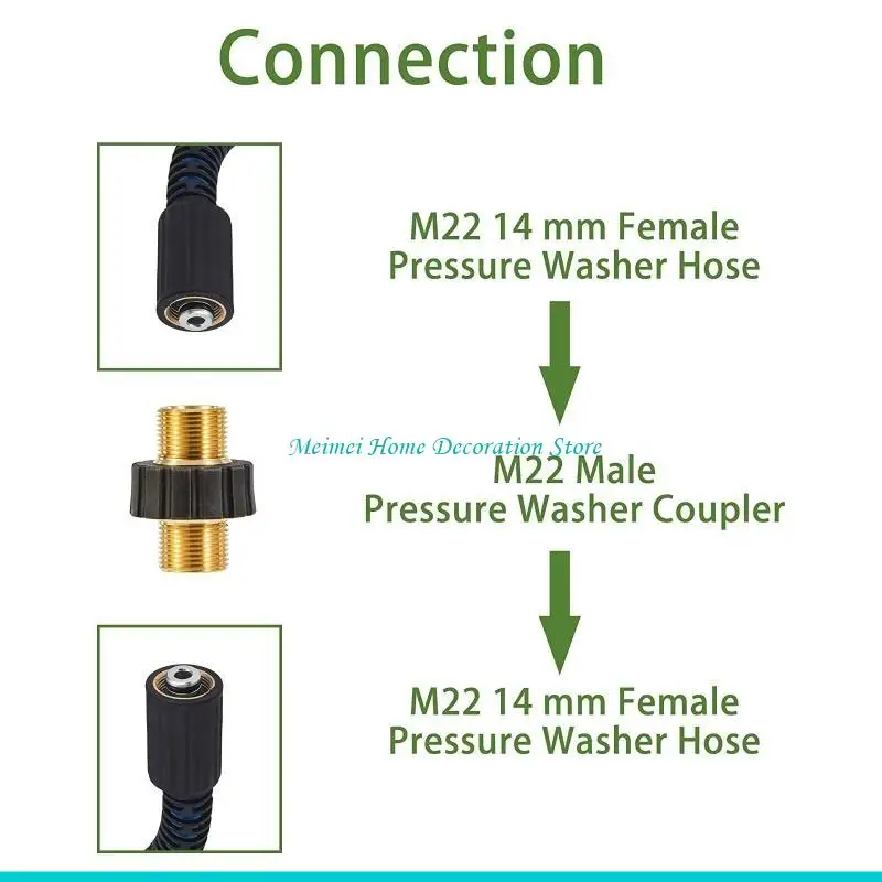 H7BF Durable High Pressure Washer Hose Thread M22 14mm Male to M22 14mm Male 2 Pieces/Set Pressure Washer Adapter