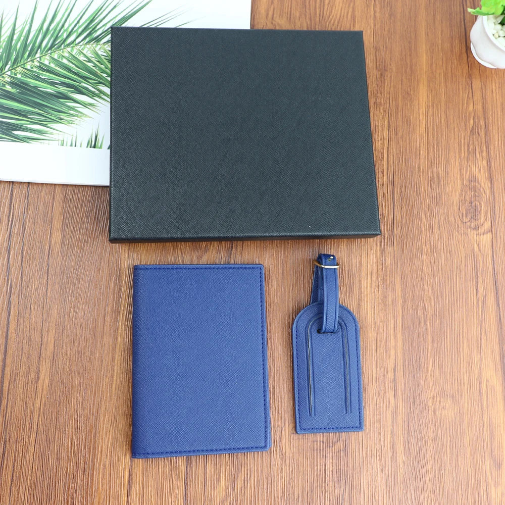 مجموعة اسم مخصصة، حامل جواز سفر من جلد Safiano PU للجنسين وصندوق هدايا لبطاقة الأمتعة #5