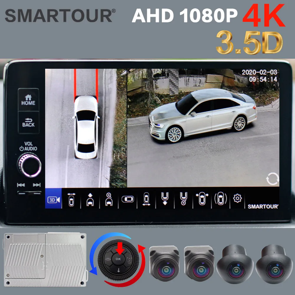 Smartour 3.5D 360 Degree Round Rear View Surround Car Reverse 4 Cameras HD Parking System Backup AHD 1080P Bird View Car Camera