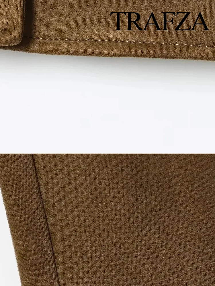 

TRAFZA Elegant Women Chic Suede Textured Street Jacket 2025 Woman Long Sleeves Zipper High Neck Pockets Design Slim Autumn Coats