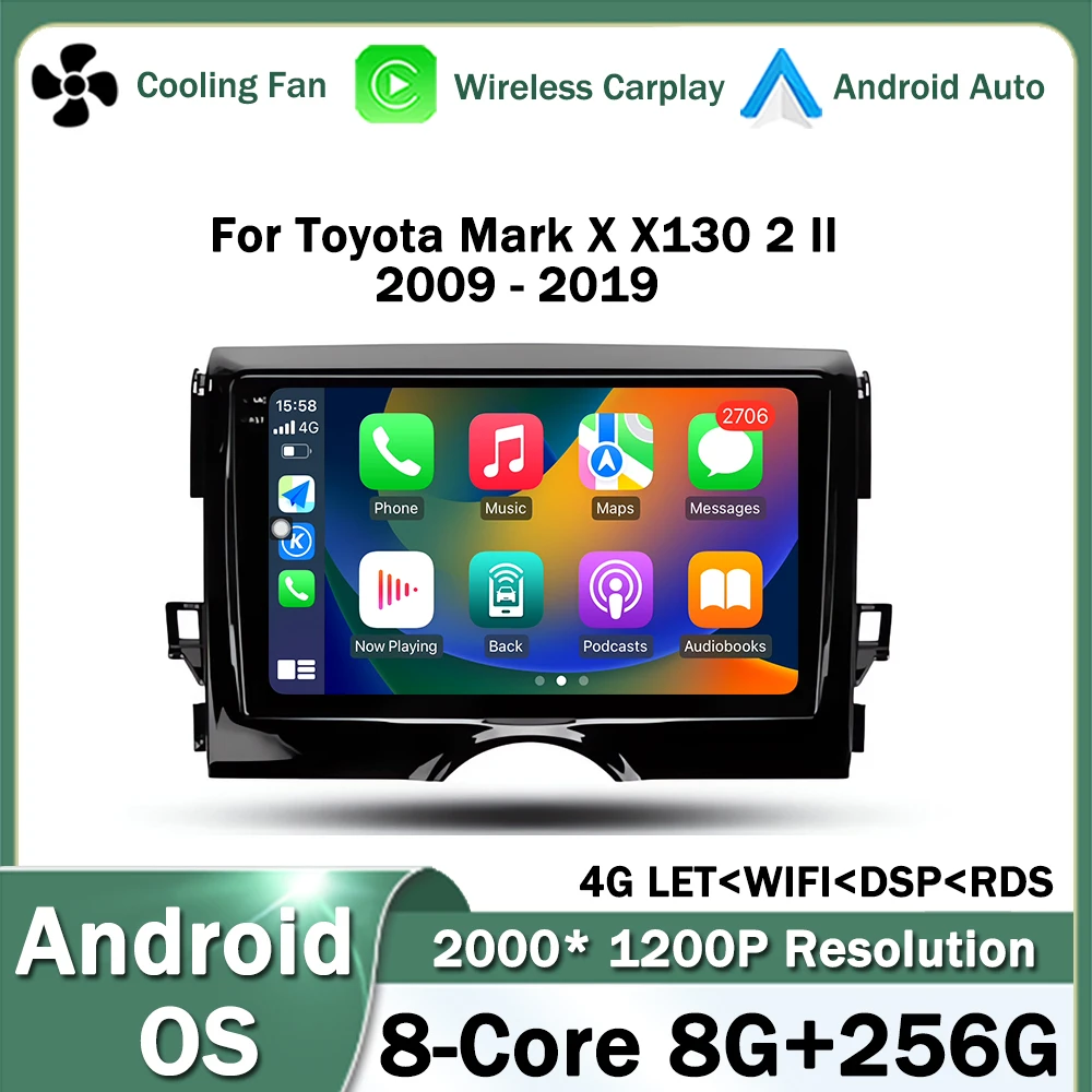 

9-дюймовый Android OS для Toyota Mark X X130 2 II 2009-2019, автомобильное радио, мультимедийный стерео плеер, GPS-навигация, беспроводной CarPlay