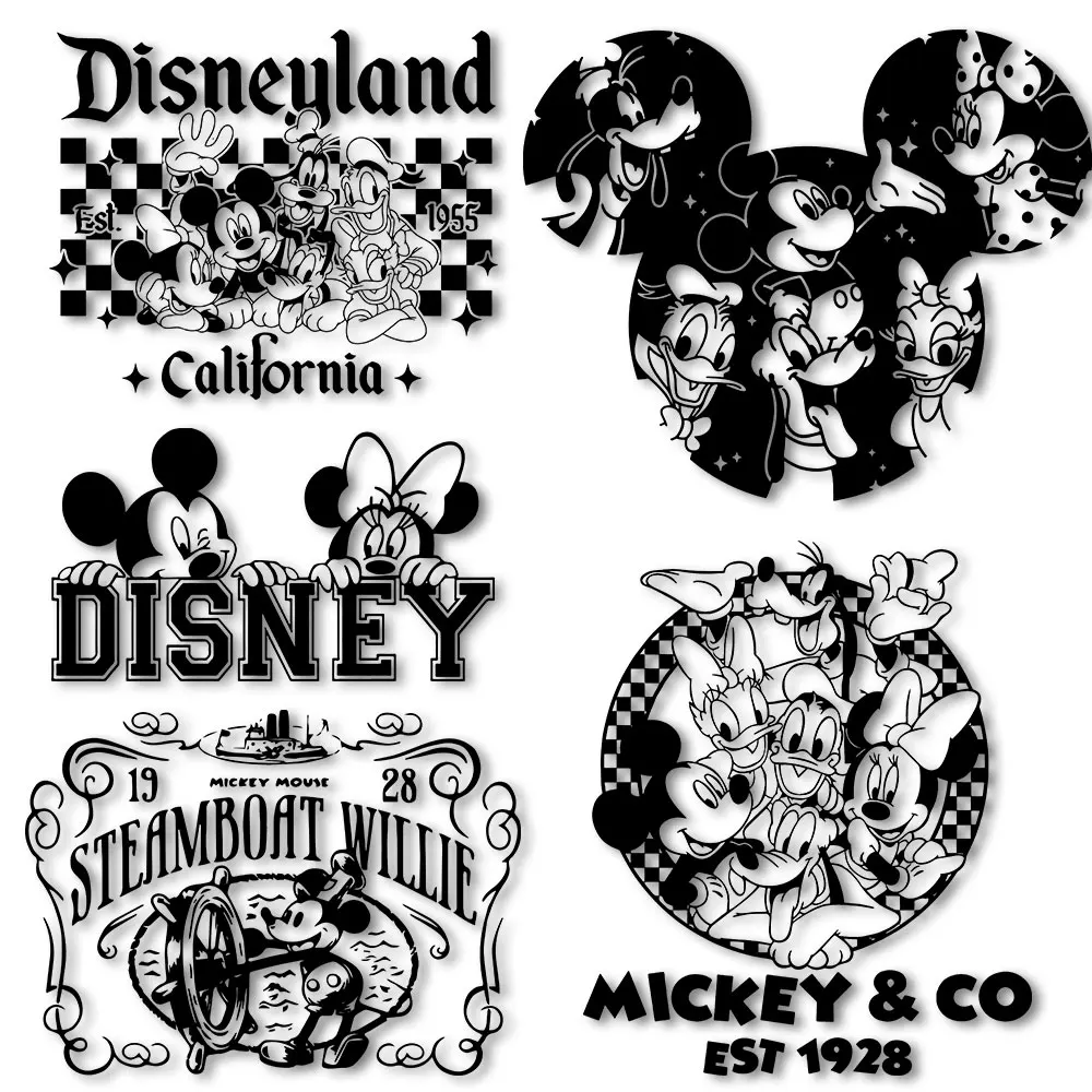 Monochromatische tekening Mickey Minnie Iron on Transfers Warmtepersstickers voor kledingpatches op t-shirts