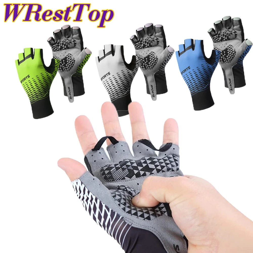 1Pair Riding Gloves Men Women, Anti Slip Shock Breathable Summer Fingerless Gloves for Bicycle Cycling Camping Hiking Fishing