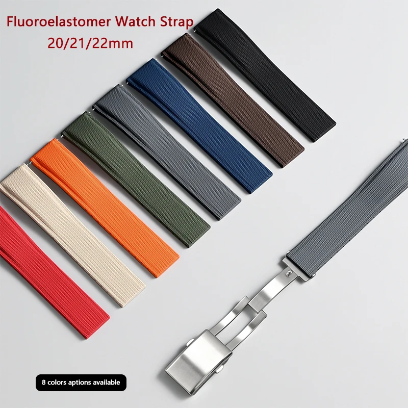 Premium Grade Soft FKM Rubber Watch Strap 20mm 21mm 22mm Perfect Fit Flat End Universal Quick Release Watch Strap Cut To Size