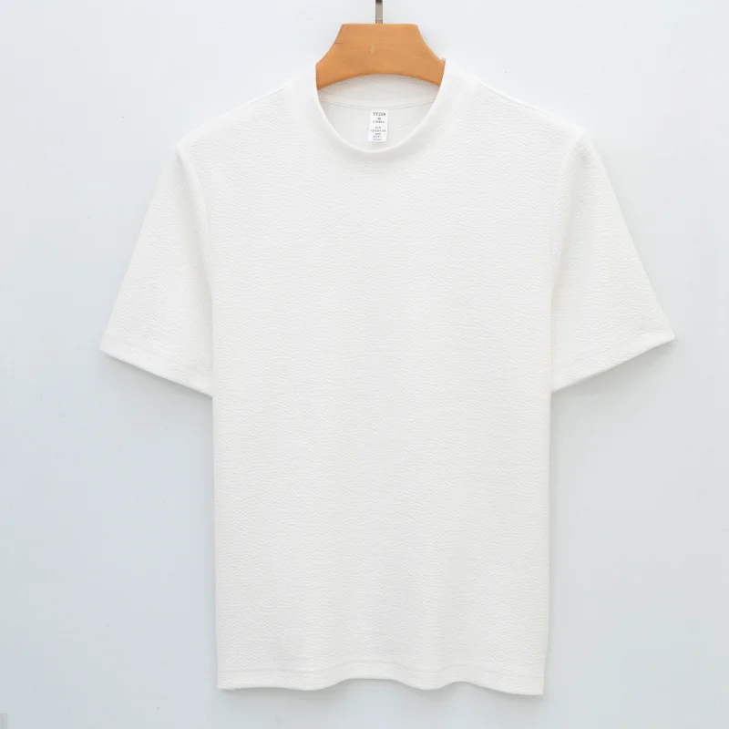 Custom 300G High-End Mid-Sleeve Half-Turtleneck Short-Sleeve Non-Iron Base Shirt Men Bubble Yarn Solid Color Cotton Jacquard-S