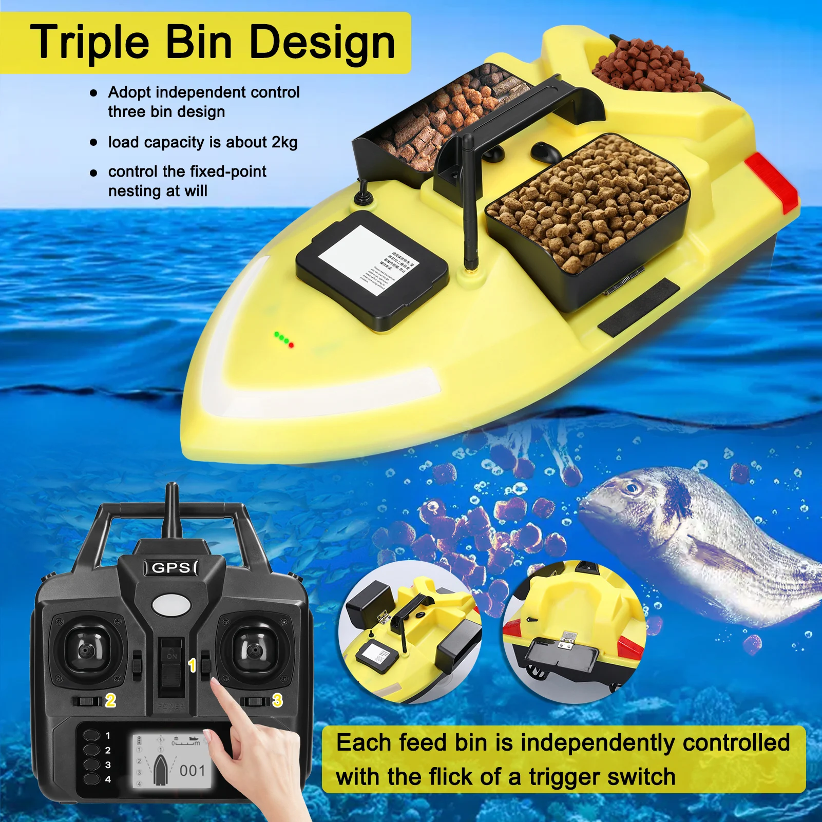 Automatisches Angelköderboot 500m Fernbedienung Angelköderboot GPS Autoladekabel 12-24V für Angelköderboot – Detail 21