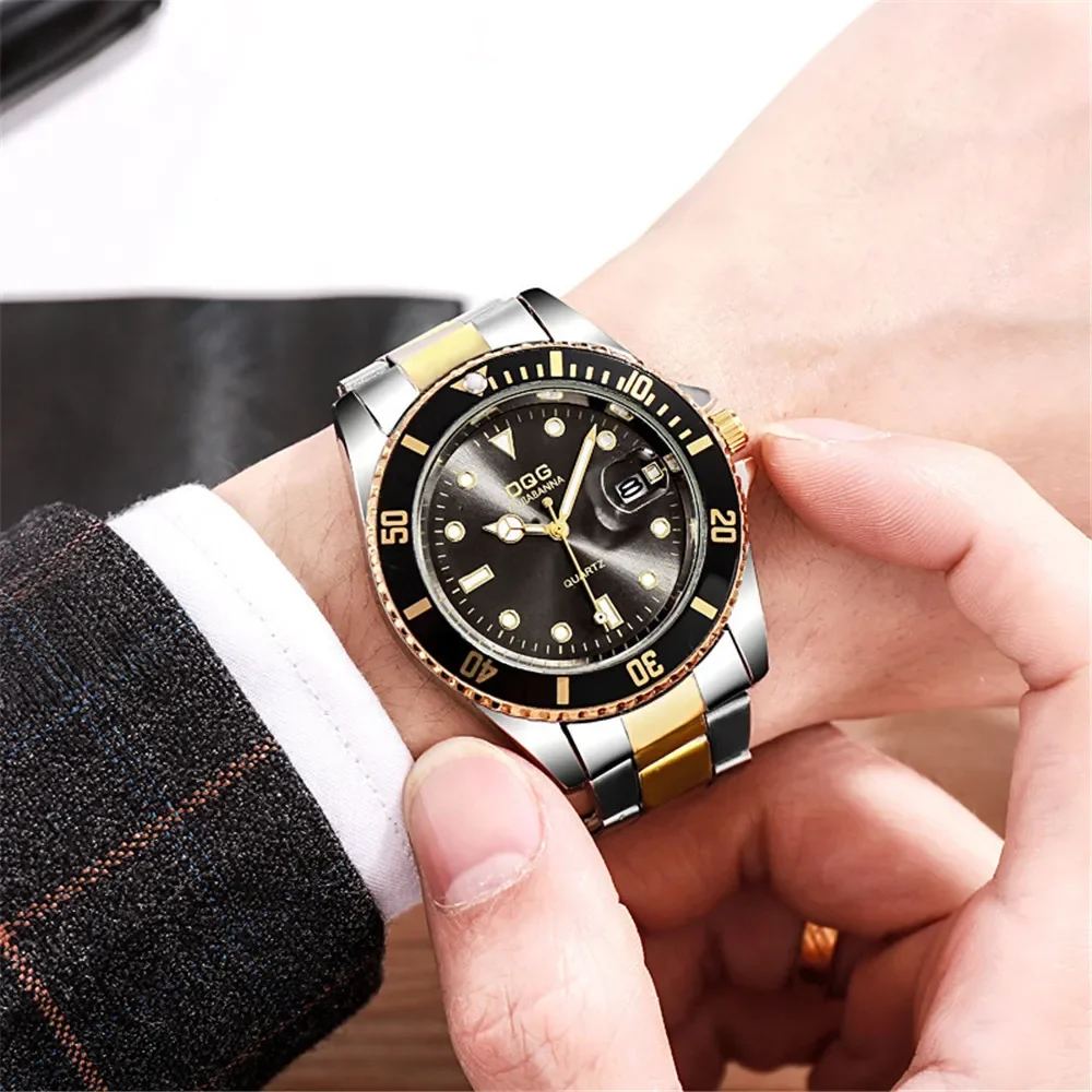 Reloj de pulsera de cuarzo para hombre, cronógrafo de acero inoxidable con esfera grande, sencillo, dorado, a la moda, para negocios