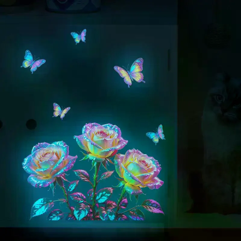 Glow-in-the-Dark Rose Flower Toilet Sticker Removable Self-Adhesive Wall Decal Home Decoration Stickers For Bedroom Living Room