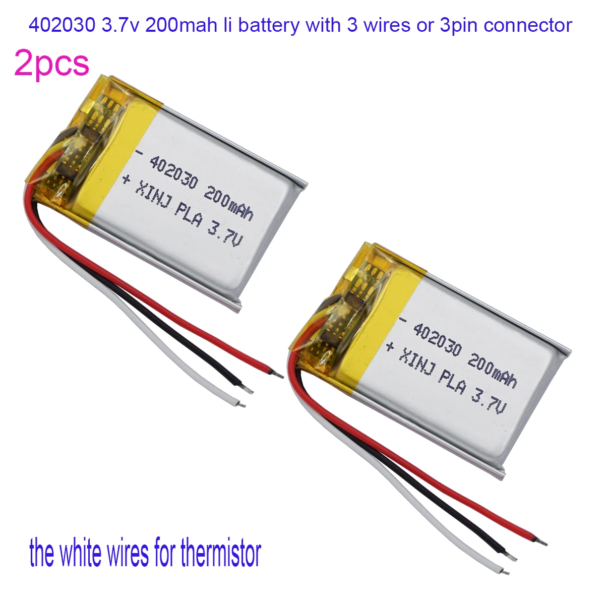 3.7V 200mAh 0.74Wh Li-Polymer Replacement Lipo Rechargeable Battery 402030 JST 3Pin NTC Thermistor 3 Wires For GPS Camera LED