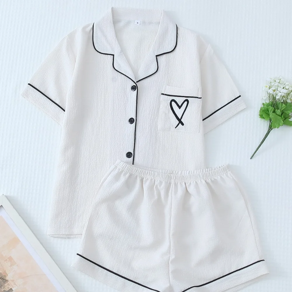 

Европейско-американские бестселлеры пижамы с принтом сердца - многоцветные шорты с короткими рукавами, комплект домашней одежды