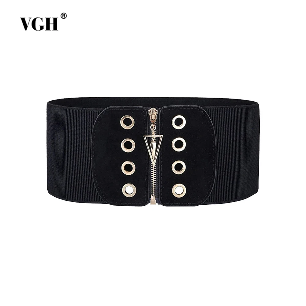 VGH Hollow Out Knitting Elasticity Waist Belts For Women Cummerbund Good Quality Corset Bodycon Slim Wide Belt Female Fashion