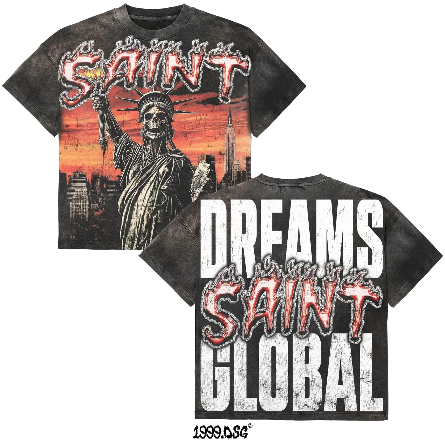 

Skull statue of liberty graphic t shirts oversized y2k top washed black harajuku short sleeve streetwear t shirt men clothing