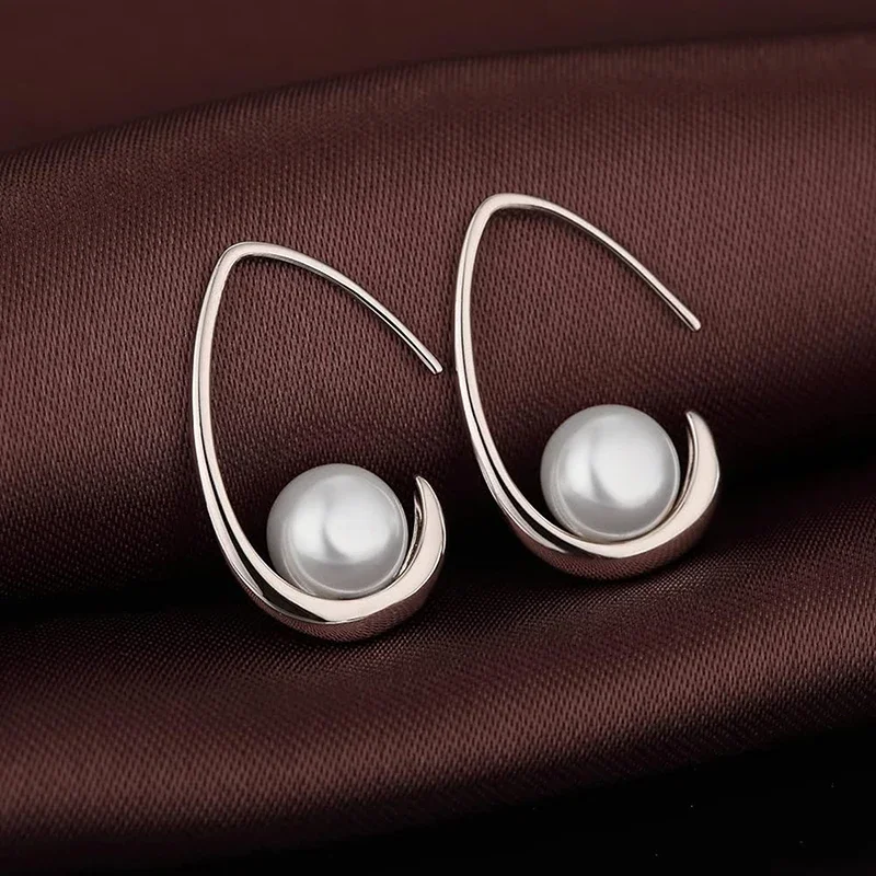 Huitan Modern Elegant Drop Earrings with Imitation Pearl Simple Stylish Accessories for Women Charms Accessories for Engagement