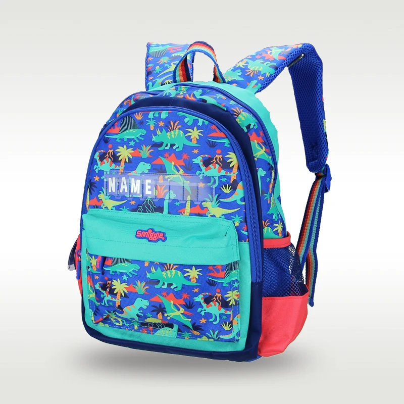 Mochila Escolar Primária, Mochila Infantil, Cartão de Dinossauro Azul-Verde Legal para Menino, Smiggle Original Australiano, Venda Quente, 14"