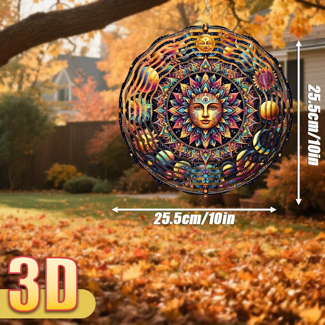 CIFBUY 3D Colorful Mandala Wind Chime Metal Spinner with 360 Rotating Hook Cosmic Hanging Ornament for Garden Patio Outdoor Indo