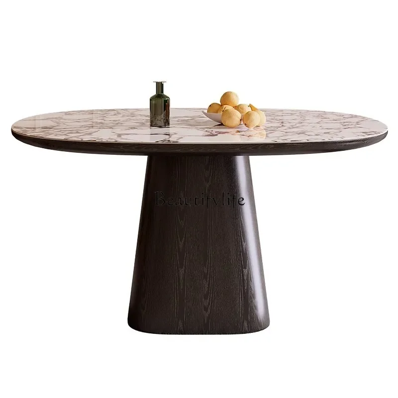 

FG28Marble dining table Small apartment household wabi wind solid wood supercrystalline stone Italian square table