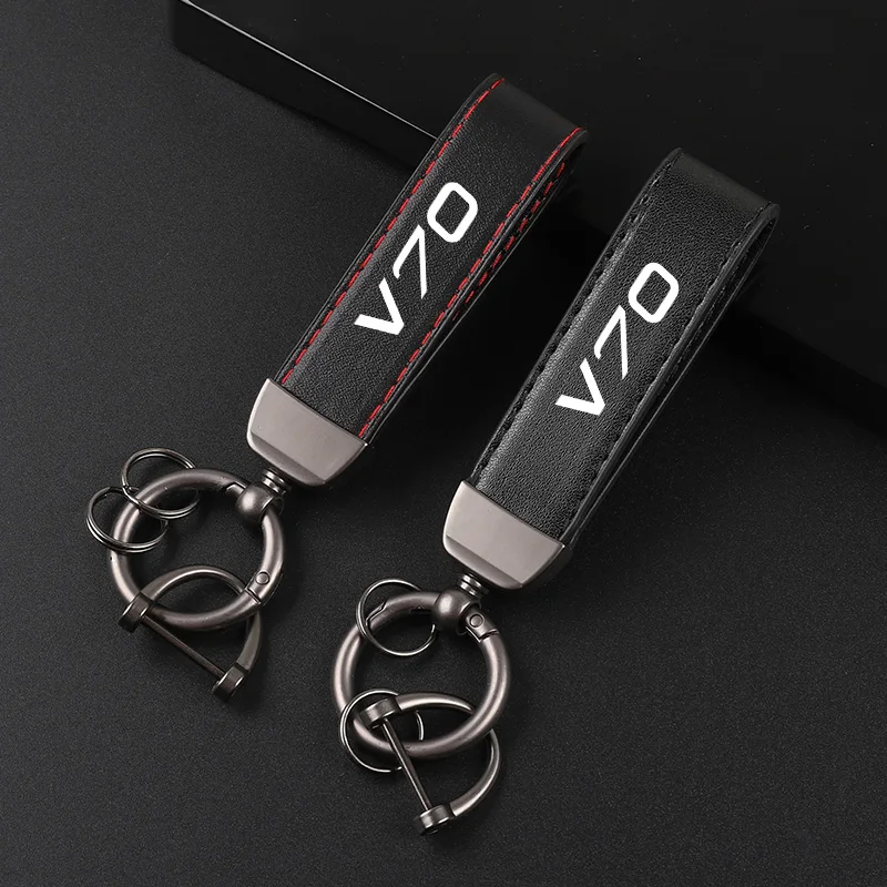 Deluxe Leather Keychain with Car Badge Keychain Pendant For Volvo v70