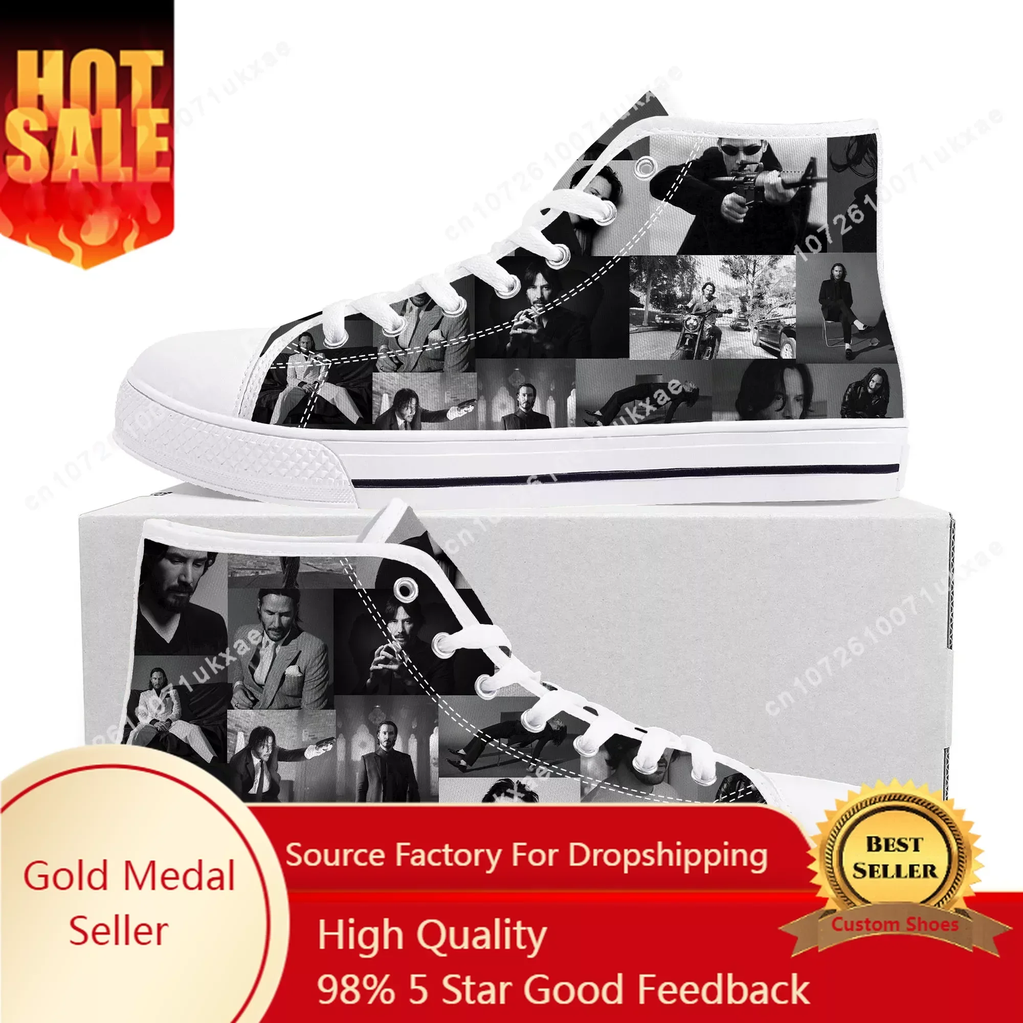 Keanu Reeves High Top Sneakers Mens Womens Teenager Canvas High Quality Sneaker Casual Custom Made Shoes Customize DIY Shoe