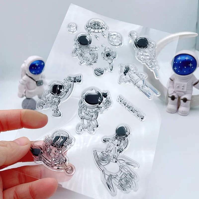 Astronaut Transparent Silicone Finished Stamp DIY Scrapbooking Journal Rubber Coloring Embossed Stencils Decoration Reusable