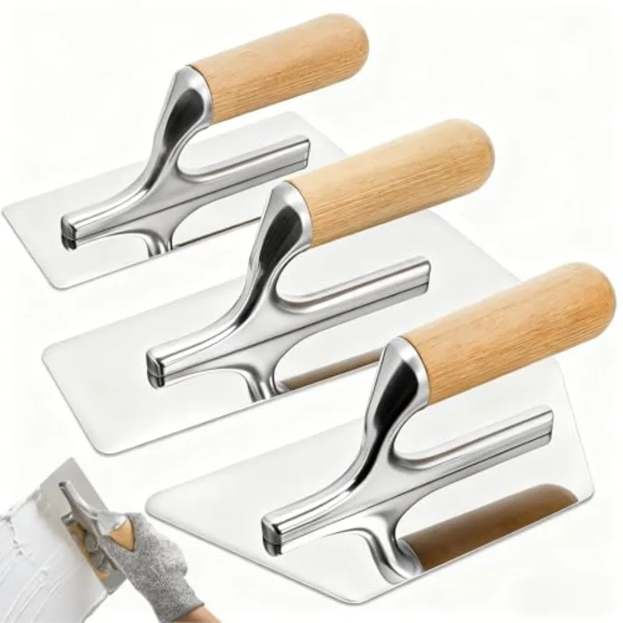 

【Spot goods】3 Pack Venetian Plaster Trowel Set Stainless Steel Finishing Trowel Art Paint Plastering Tool with Wooden Handle 1
