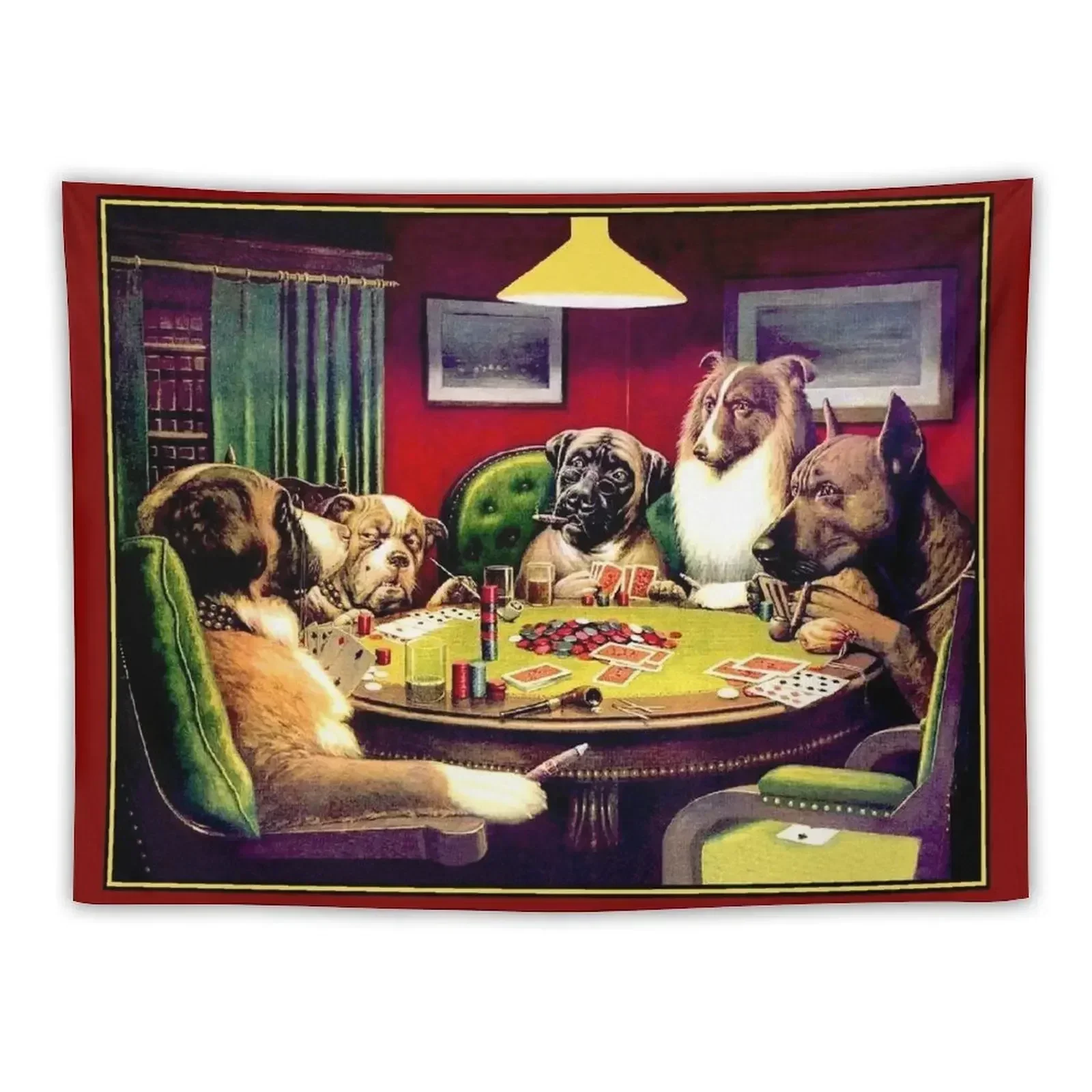 

DOGS PLAYING POKER : Vintage Brown and Begelow Cigar Adv Print Tapestry Room Decore Aesthetic Room Design Tapestry