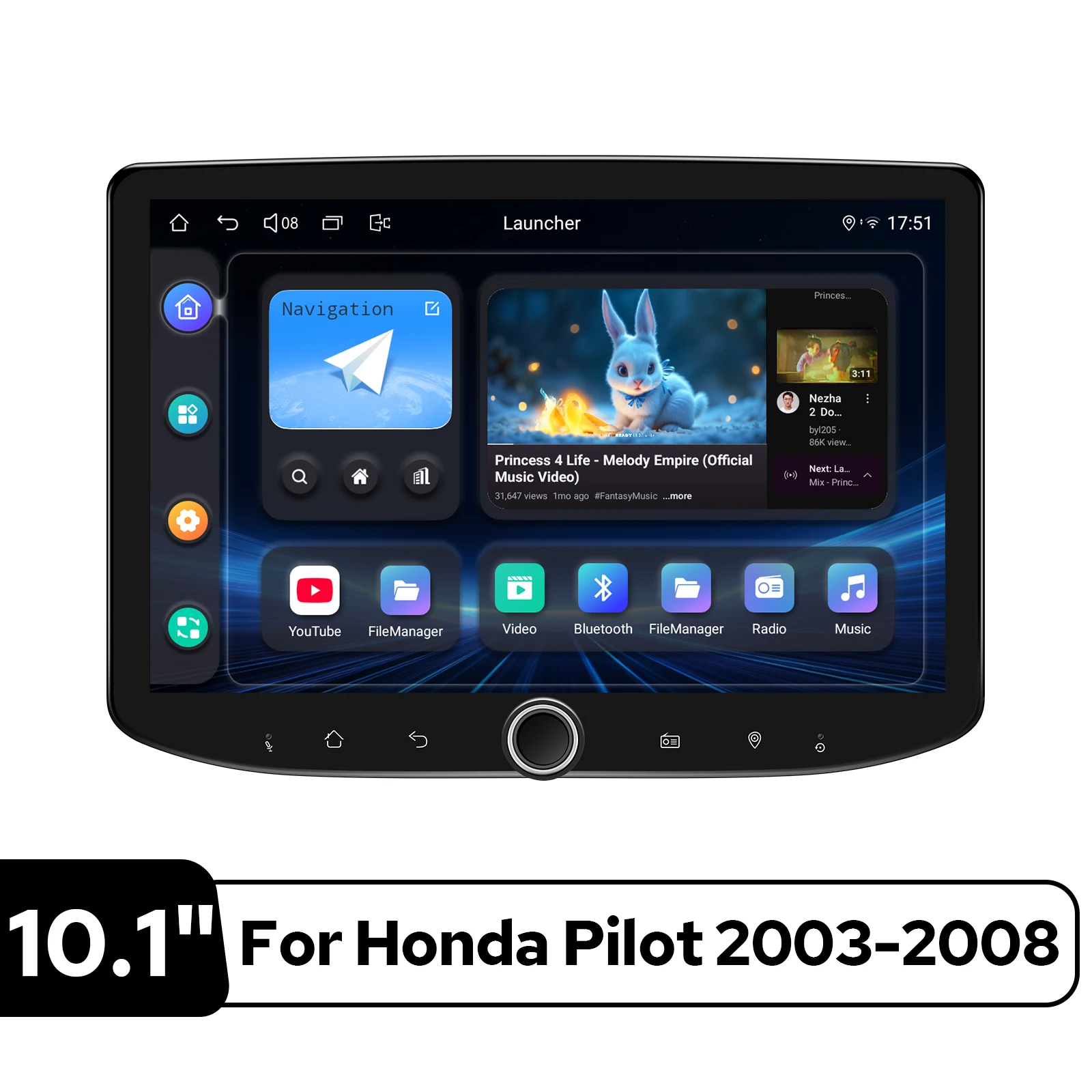 10.1 Inch Android Car Radio for Honda Pilot 2003-2008 Wireless CarPlay Android Auto 1280×800 TouchScreen Plug&Play Installation