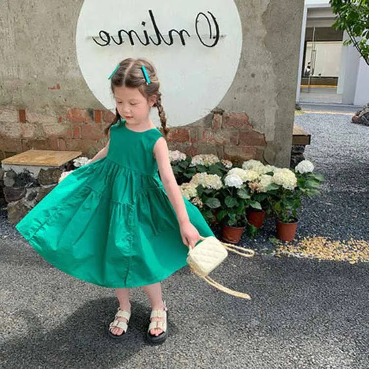 2024 Summer Girls Cute Sleeveless Dress Two Colors