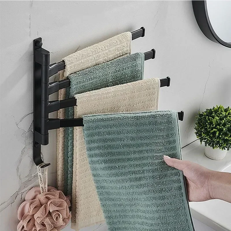 Bathroom Towel Rack Rotatable Towel Holder Space Aluminum 2/3/4/5-Bar Towel Hanger Kitchen Shelf Paper Hanging Wall Mounted