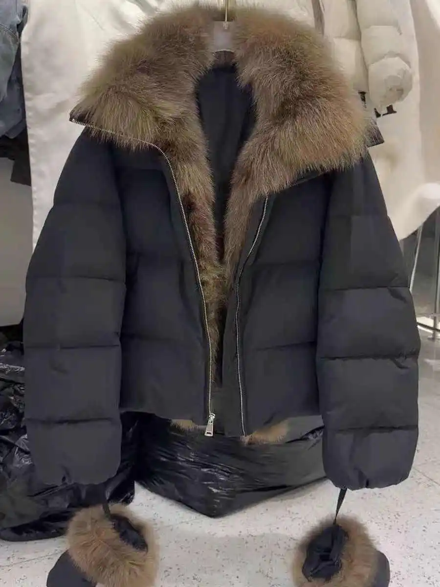 Winter Women Padded Jacket Old Money Fur Collar Parkas Puffer Jacket Oversize Tide Thick Down Jacket Outwear With Glove 2000s